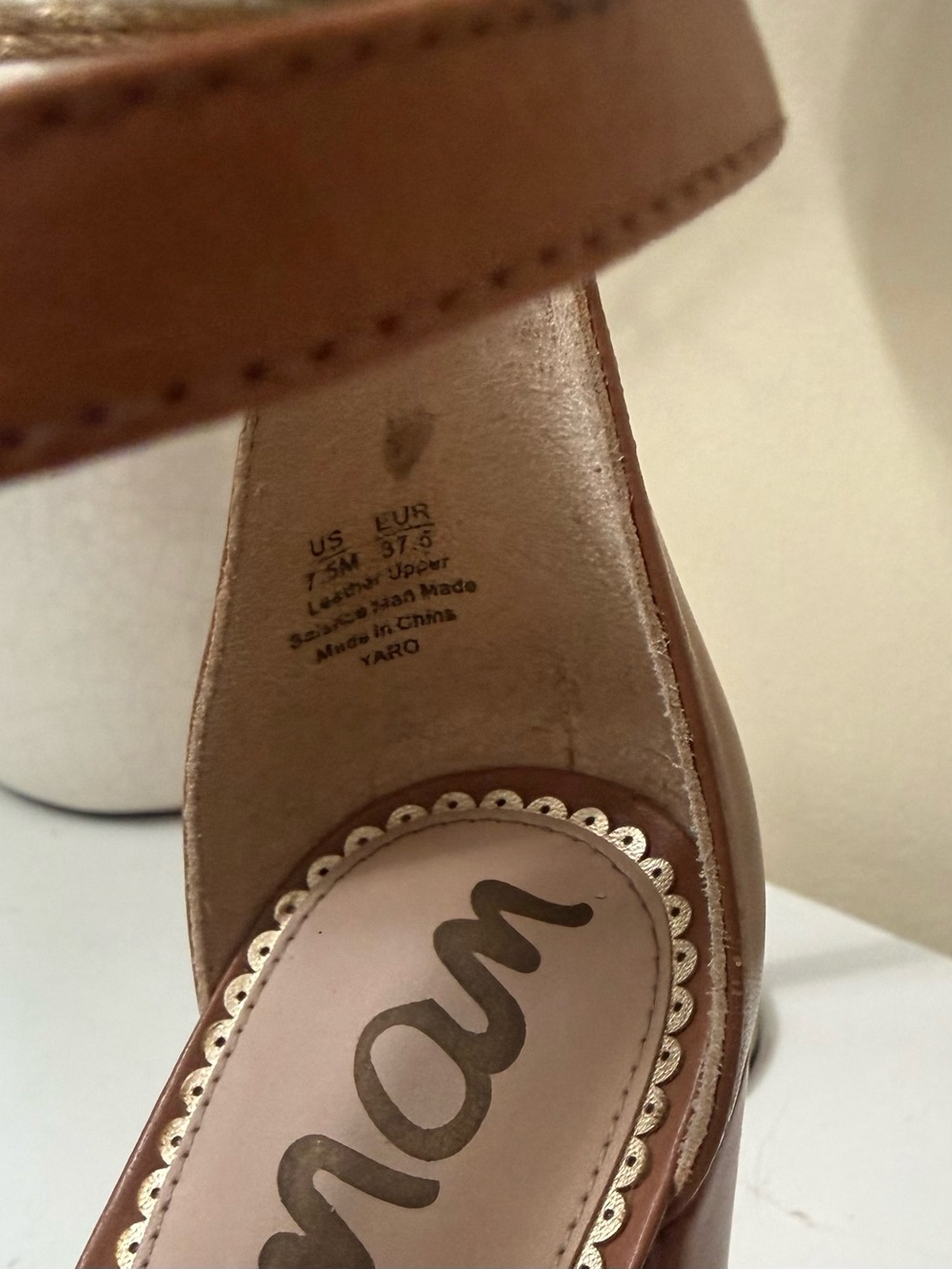 Sam Edelman Yaro Block Heel Size 7.5 Brown Camel Gold Chunky Ankle Strap Leather - Picture 7 of 9